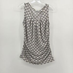 New York & Company Geometric Ruched Tank Top Sleeveless Stretch Womens M